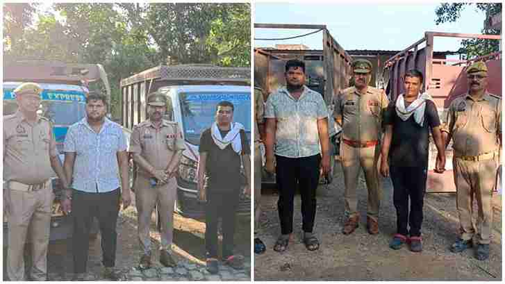 कोन पुलिस ने दो पिकअप से सात गोवंश बरामद कर दो आरोपियों को गिरफ्तार किया
